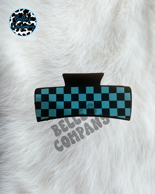 Black/Blue Checkered Hair Clip