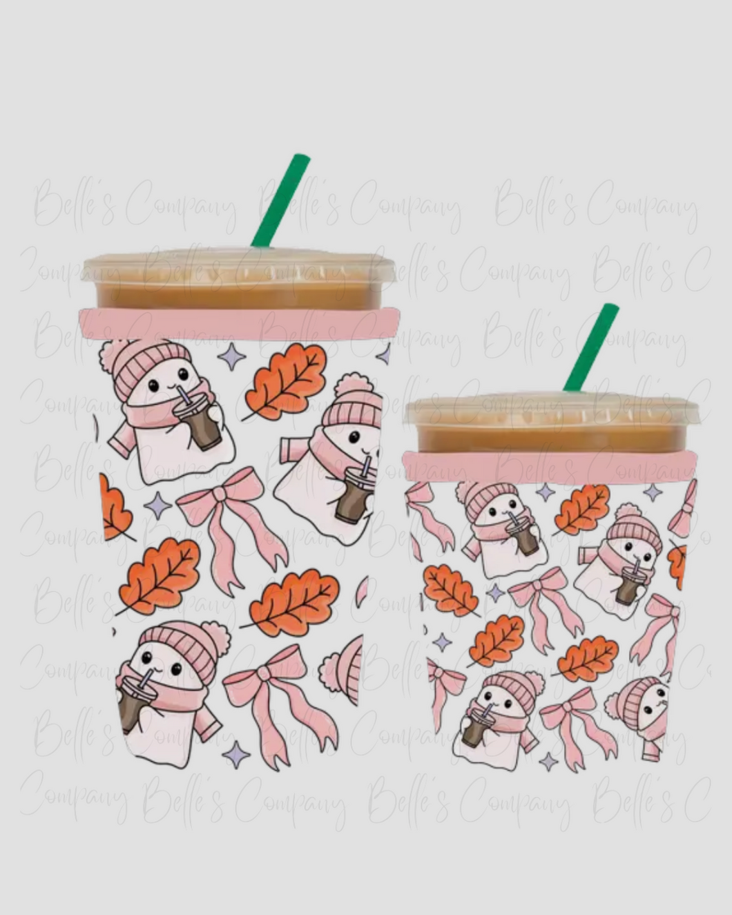 Fall Ghost Iced Drink Sleeve Koozie (No Handle)