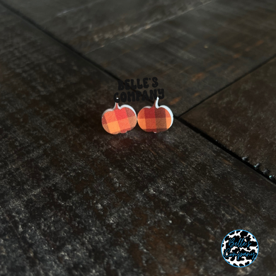 Fall Buffalo Plaid Pumpkin Stud Earrings