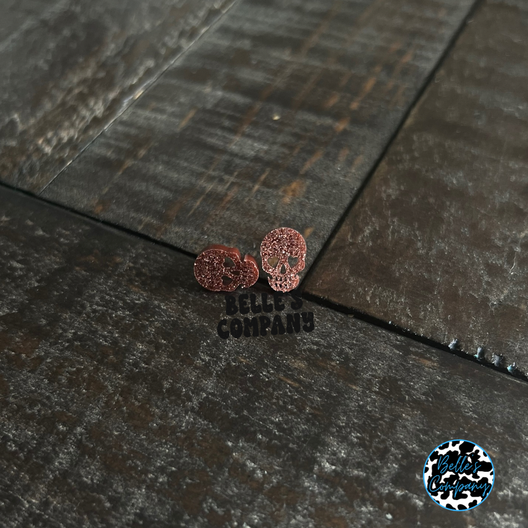 Skull Face Glitter Stud Earrings