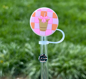 Checkered Iced Coffee Circle - Straw Topper - 10mm