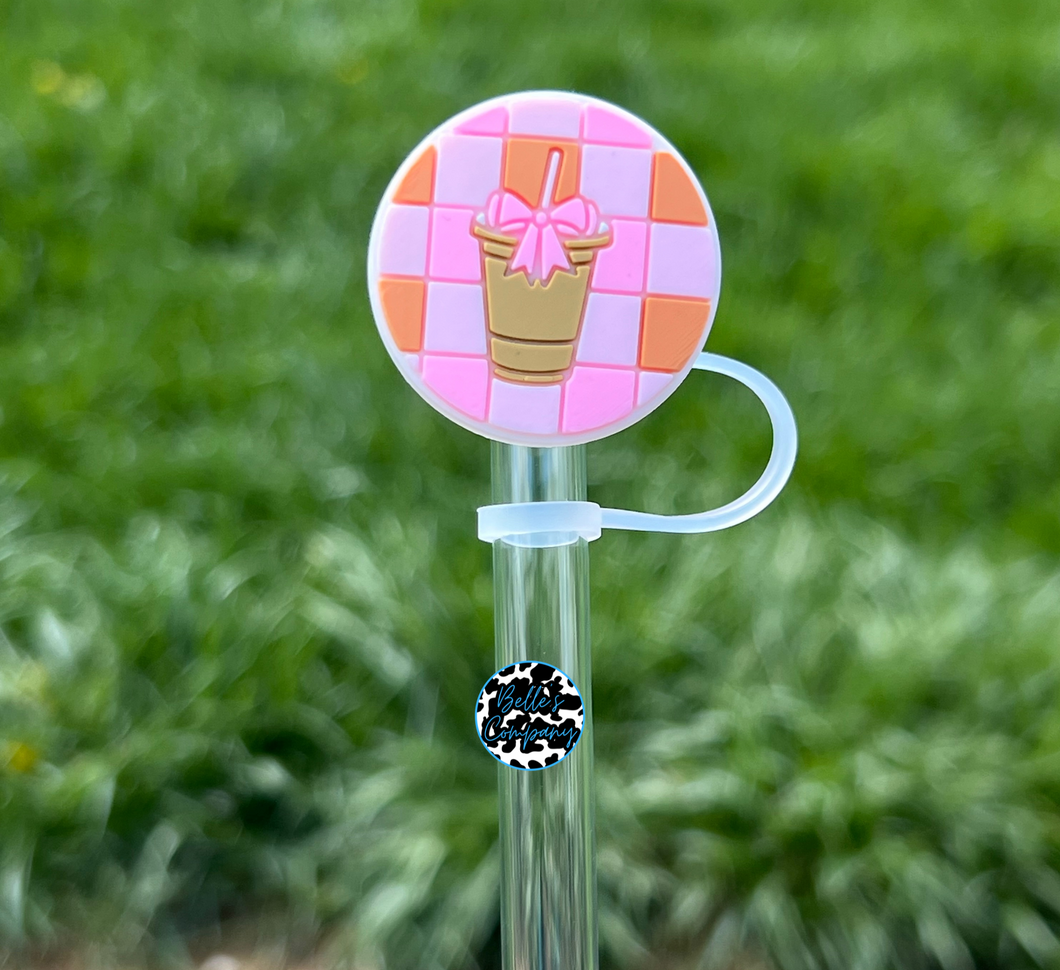 Checkered Iced Coffee Circle - Straw Topper - 10mm