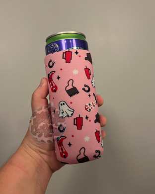 Pink Ghost Slim Can Skinny Koozie