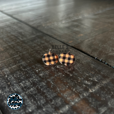Buffalo Plaid Pumpkin Stud Earrings