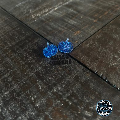 Blue Glitter Pumpkin Stud Earrings