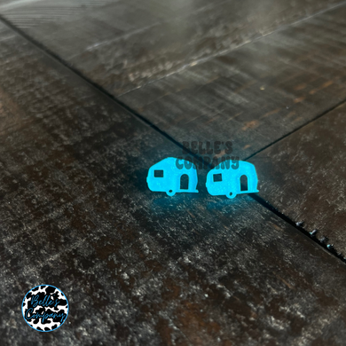 Blue Glitter Camper Stud Earrings
