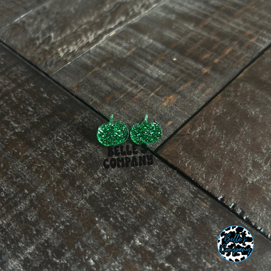 Green Glitter Pumpkin Stud Earrings