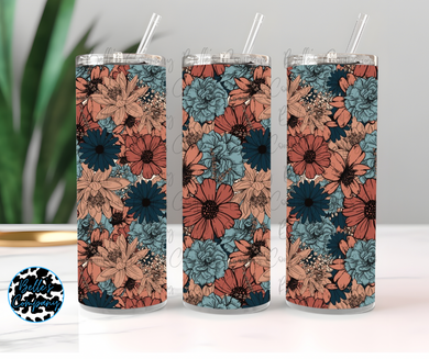 Blue/Orange Floral Tumbler - 20oz
