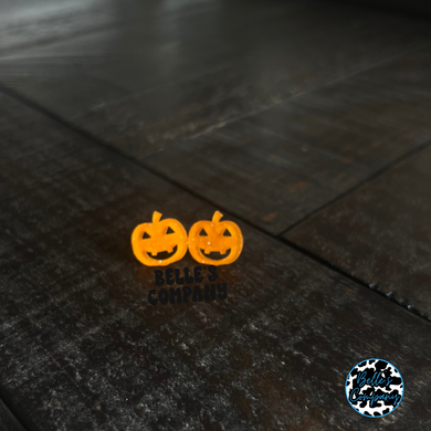 Glitter Pumpkin Stud Earrings - Wide Face