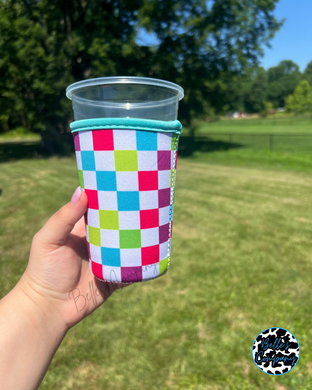 Summer Checkered Iced Drink Sleeve Koozie (No Handle)