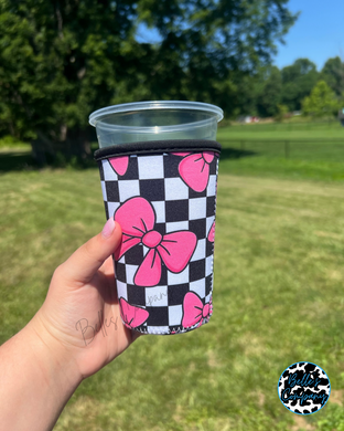 Checkered Bows Iced Drink Sleeve Koozie (No Handle)