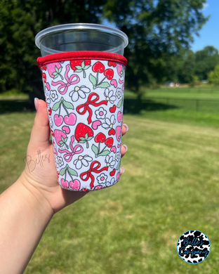 Strawberry Bows and Daisies Iced Drink Sleeve Koozie (No Handle)