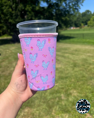 Neon Chickens Iced Drink Sleeve Koozie (No Handle)