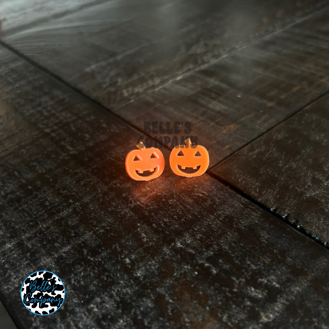Orange Jack-O-Lantern Pumpkin Stud Earrings