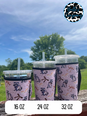 Bows and Raccoons Iced Drink Sleeve Koozie