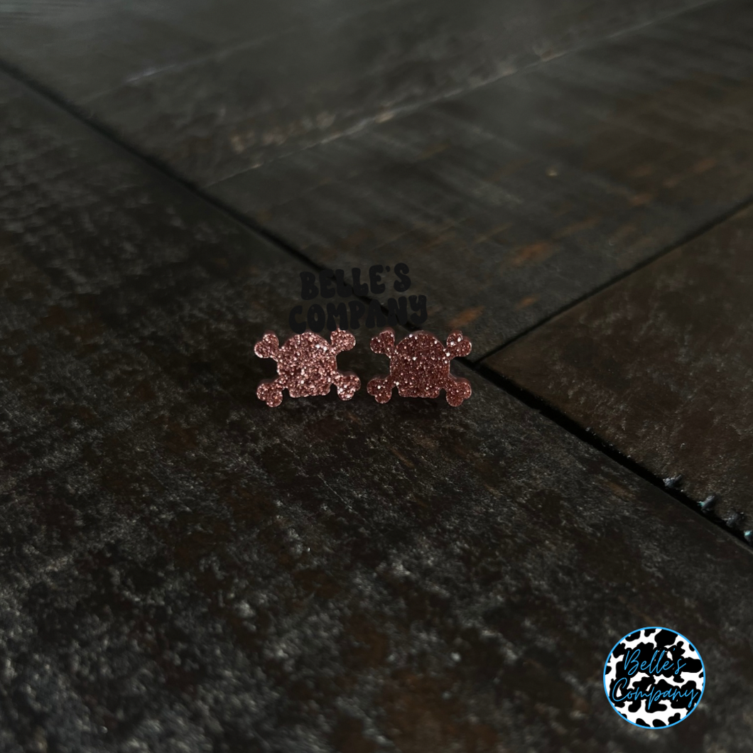Skull and Crossbones Glitter Stud Earrings