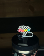 Load image into Gallery viewer, Checkered Heart Multi Color Mama Straw Topper - 10mm