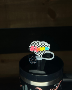 Checkered Heart Multi Color Mama Straw Topper - 10mm