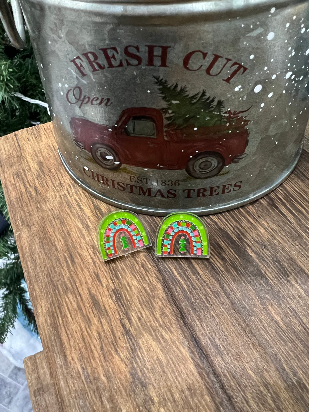 Clear Tree Rainbow Stud Earrings