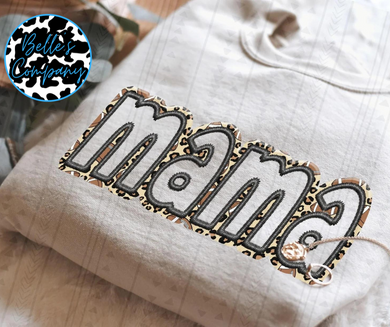 Mama - Leopard Football - Faux Embroidery