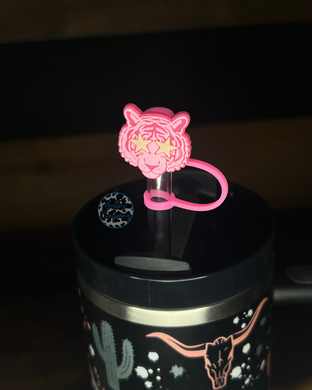 Pink Tiger Face - Straw Topper - 10mm