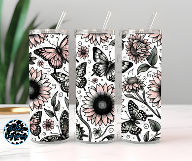 Pink Pastel Flower/Butterfly Tumbler - 20oz