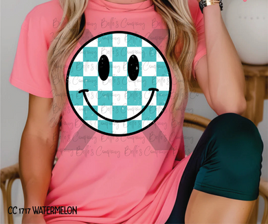 Teal Checkered Smile Face